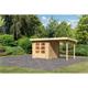 Karibu Gartenhaus Langwedel 2 (237x237 cm) naturbelassen Set mit Anbaudach, Boden & Dachfolie